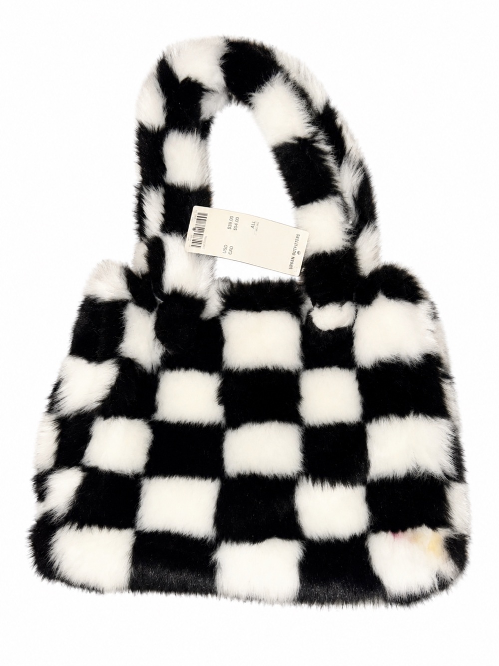 Urban Outfitters Black and White Checkered Faux Fur Tote Bag